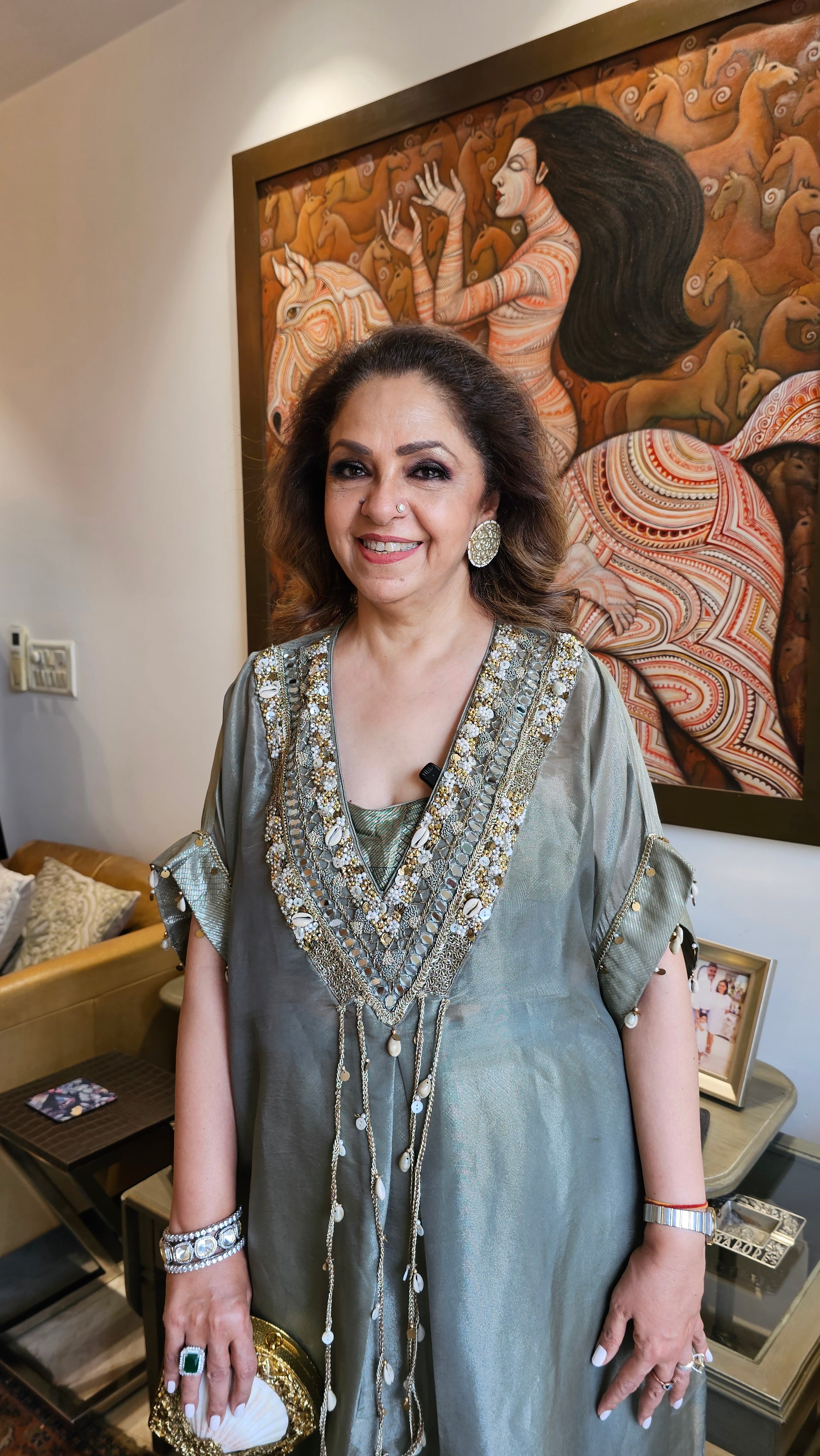 Beautiful Organza Top With Hand Embroidery & Mirror Work with Banarasi Tissue Bottom