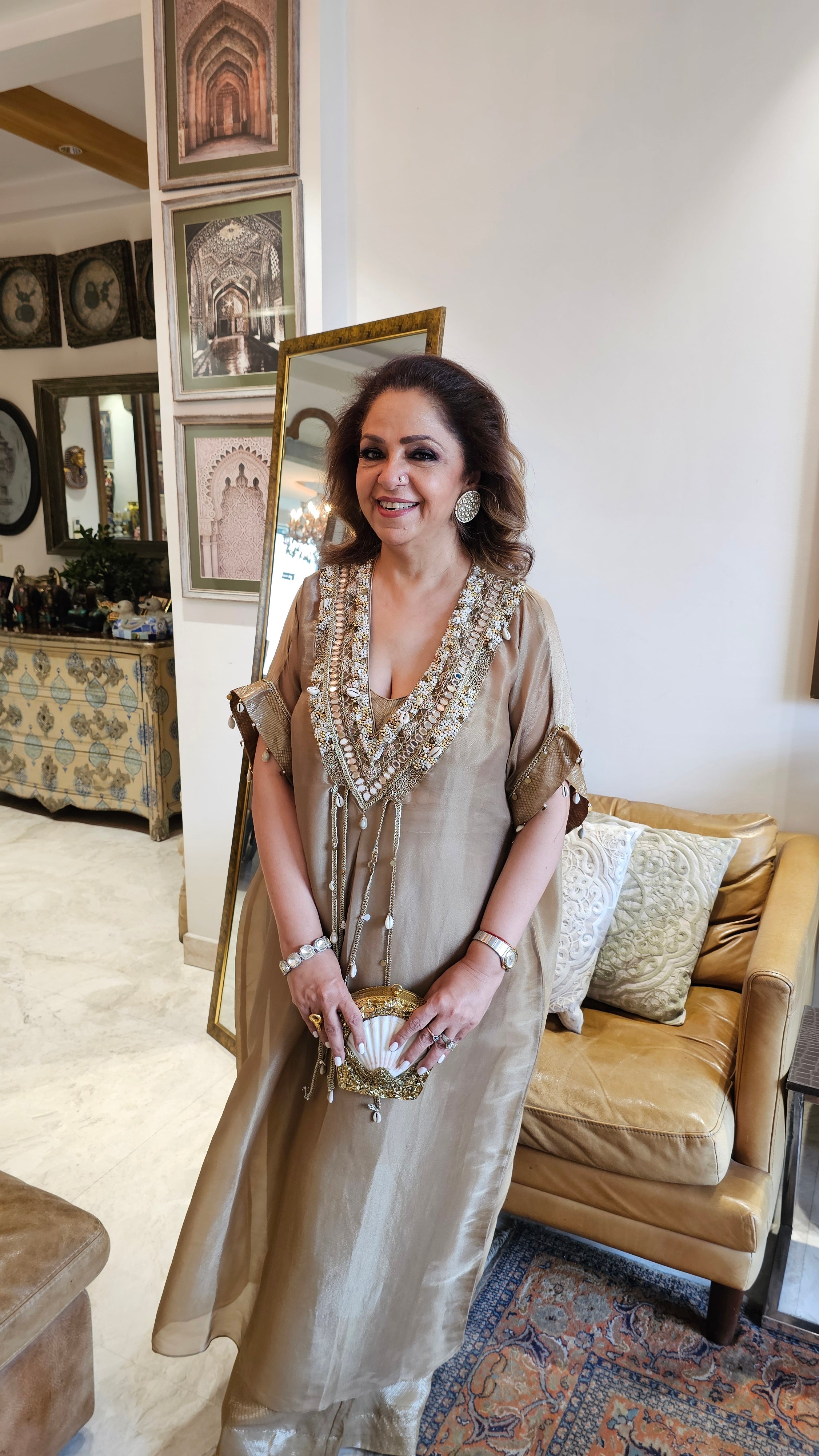 Beautiful Organza Top With Hand Embroidery & Mirror Work with Banarasi Tissue Bottom