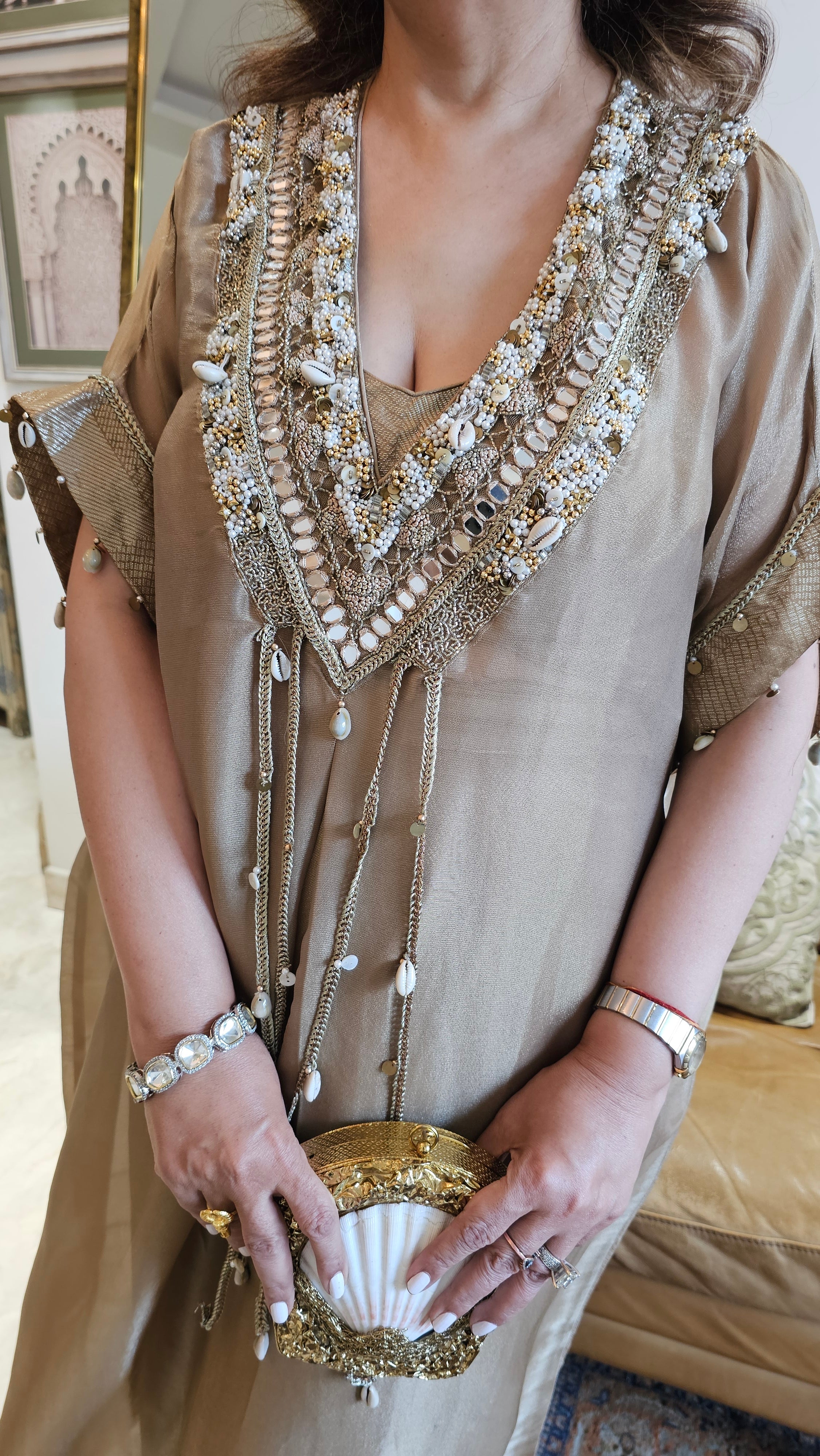 Beautiful Organza Top With Hand Embroidery & Mirror Work with Banarasi Tissue Bottom