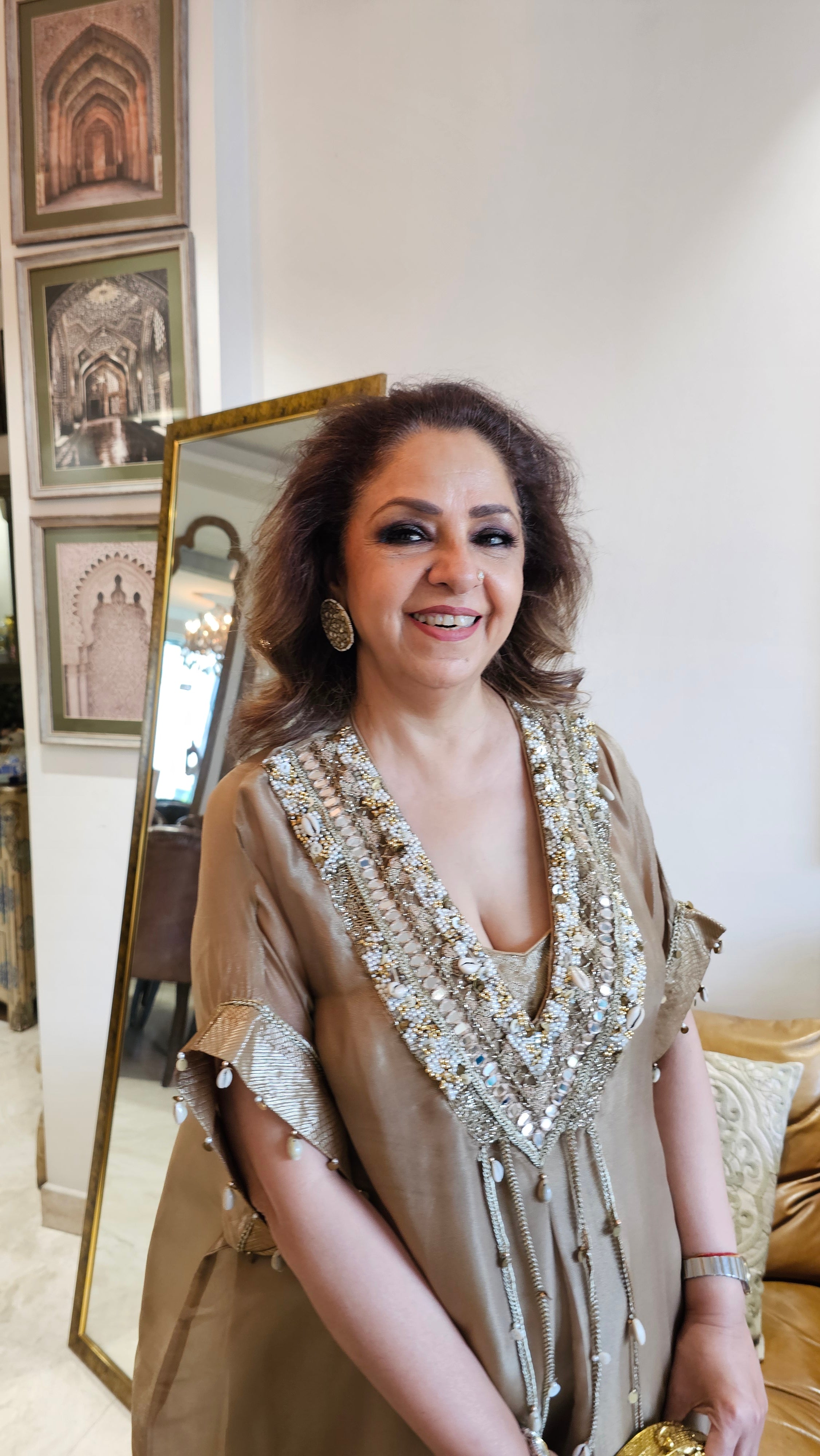 Beautiful Organza Top With Hand Embroidery & Mirror Work with Banarasi Tissue Bottom