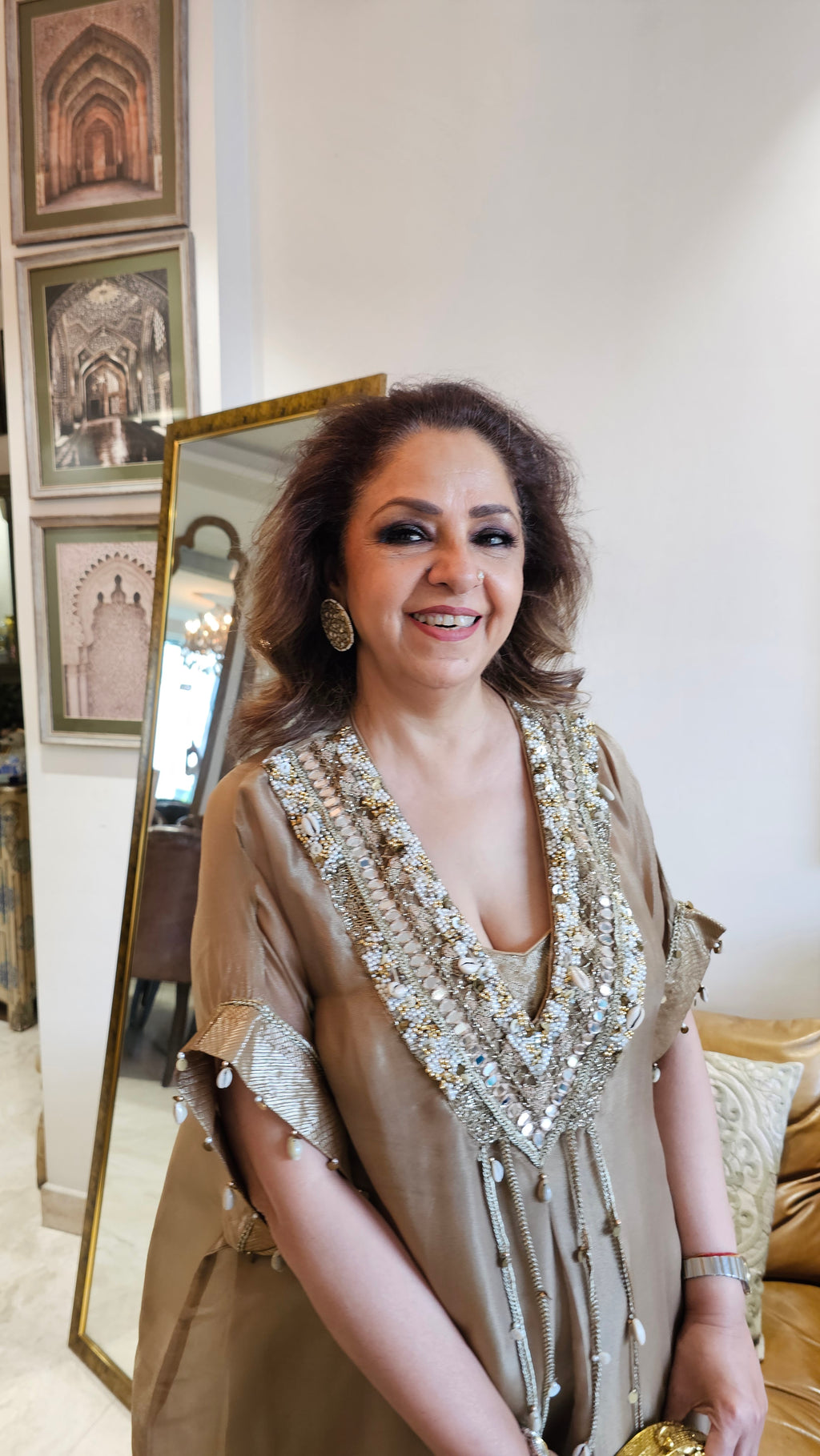Beautiful Organza Top With Hand Embroidery & Mirror Work with Banarasi Tissue Bottom