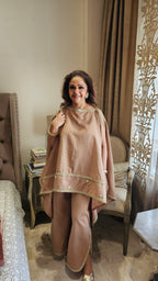 Beautiful Linen Kaftan and Bottom with  Pearl, Swarovski & Zari Lace Work
