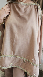 Beautiful Linen Kaftan and Bottom with  Pearl, Swarovski & Zari Lace Work