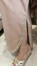 Beautiful Linen Kaftan and Bottom with  Pearl, Swarovski & Zari Lace Work