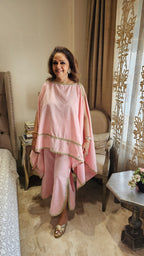 Beautiful Linen Kaftan and Bottom with  Pearl, Swarovski & Zari Lace Work