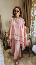 Beautiful Linen Kaftan and Bottom with  Pearl, Swarovski & Zari Lace Work