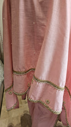 Beautiful Linen Kaftan and Bottom with  Pearl, Swarovski & Zari Lace Work