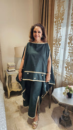 Beautiful Linen Kaftan and Bottom with  Pearl, Swarovski & Zari Lace Work
