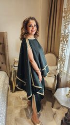 Beautiful Linen Kaftan and Bottom with  Pearl, Swarovski & Zari Lace Work