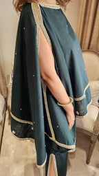 Beautiful Linen Kaftan and Bottom with  Pearl, Swarovski & Zari Lace Work