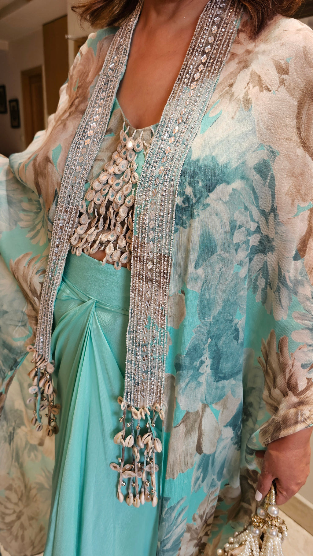 Beautiful Chinon Georgette Outfit with Mirror & Hand Embroidery