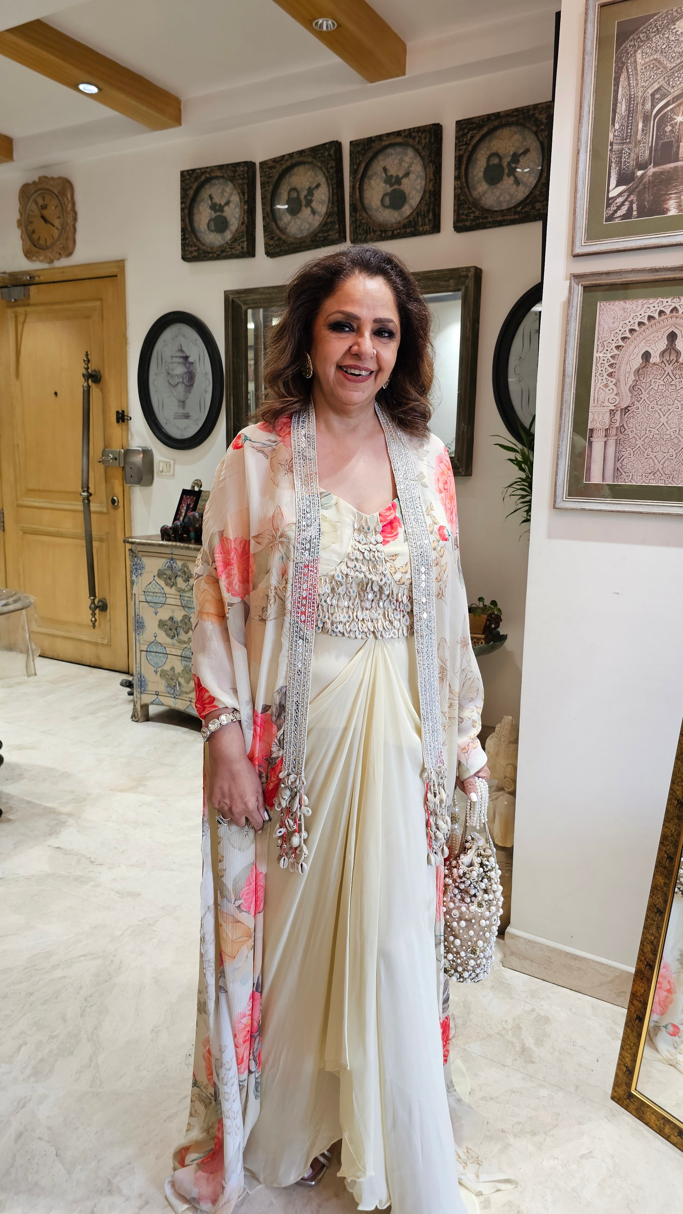 Beautiful Chinon Georgette Outfit with Mirror & Hand Embroidery