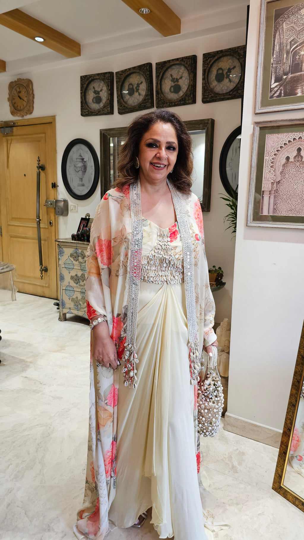 Beautiful Chinon Georgette Outfit with Mirror & Hand Embroidery