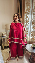 Beautiful Linen Kaftan and Bottom with  Pearl, Swarovski & Zari Lace Work
