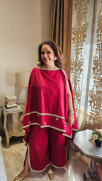 Beautiful Linen Kaftan and Bottom with  Pearl, Swarovski & Zari Lace Work