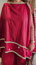 Beautiful Linen Kaftan and Bottom with  Pearl, Swarovski & Zari Lace Work
