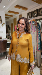Beautiful Chinon Georgette Asymmetric Top With Hand Work And with Chinon Georgette Plazzo