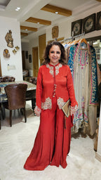 Beautiful Chinon Georgette Asymmetric Top With Hand Work And with Chinon Georgette Plazzo