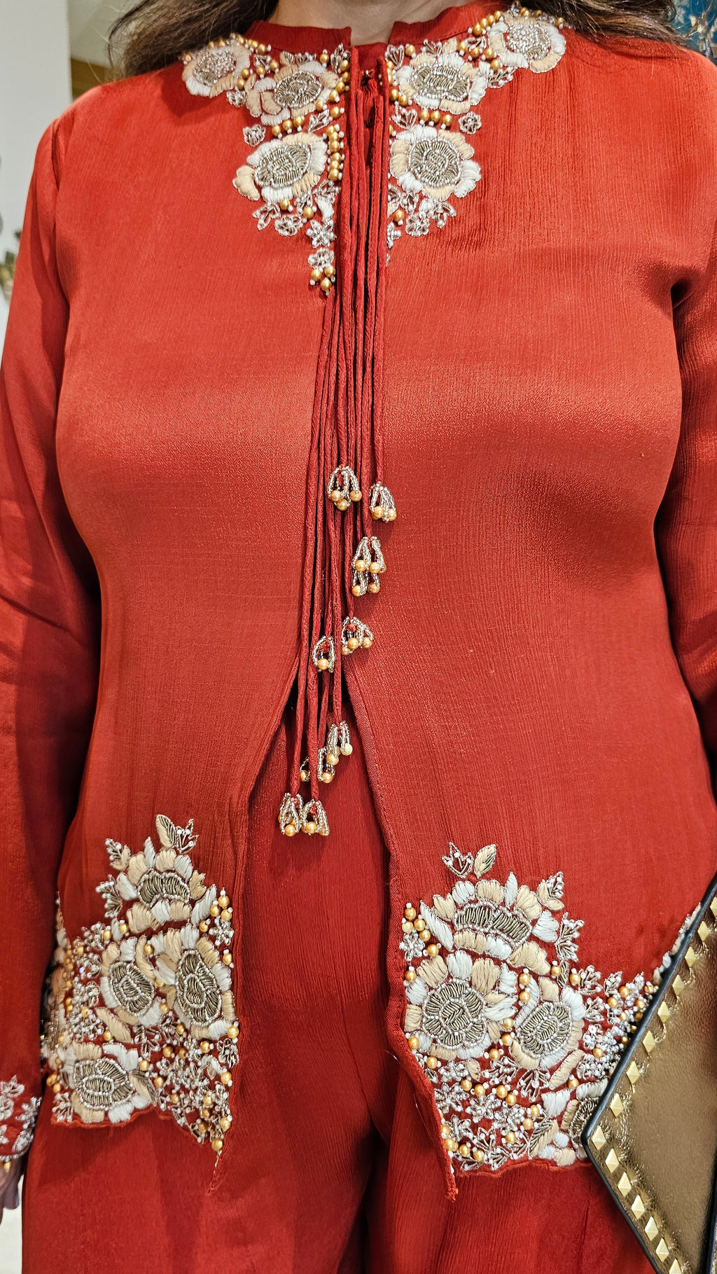 Beautiful Chinon Georgette Asymmetric Top With Hand Work And with Chinon Georgette Plazzo