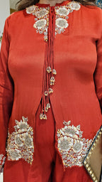 Beautiful Chinon Georgette Asymmetric Top With Hand Work And with Chinon Georgette Plazzo