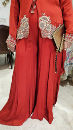 Beautiful Chinon Georgette Asymmetric Top With Hand Work And with Chinon Georgette Plazzo