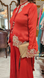 Beautiful Chinon Georgette Asymmetric Top With Hand Work And with Chinon Georgette Plazzo