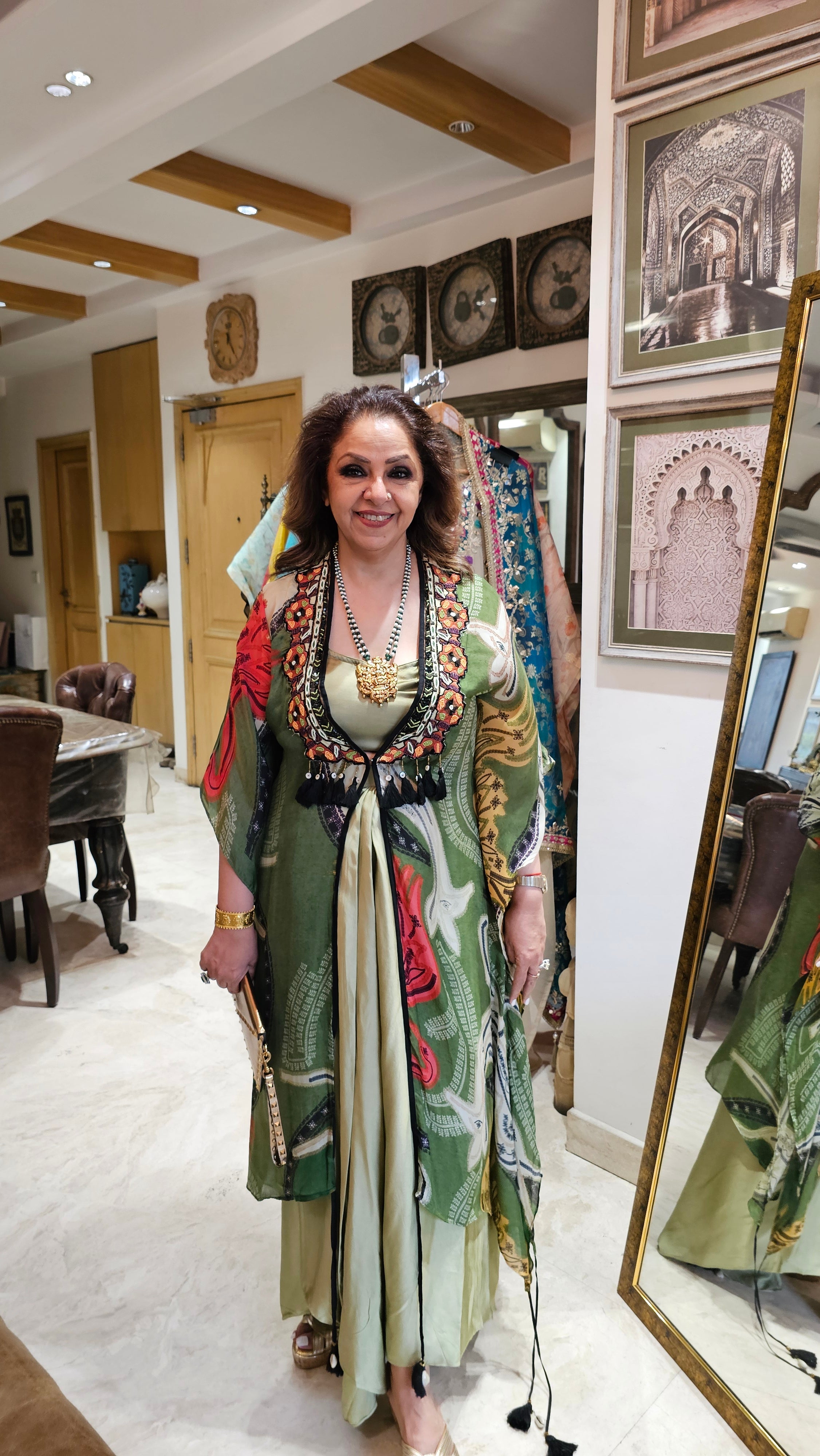 Beautiful Digital Printed Chinon Georgette Outfit with Parsi Work