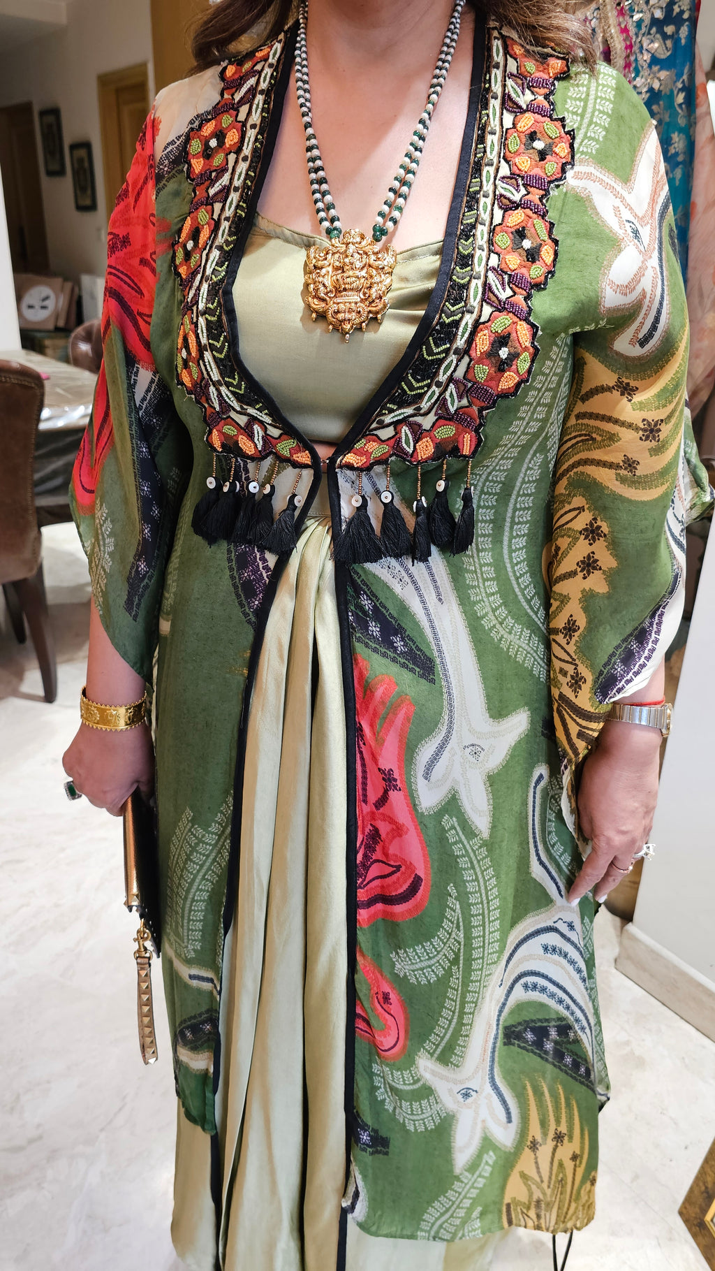 Beautiful Digital Printed Chinon Georgette Outfit with Parsi Work