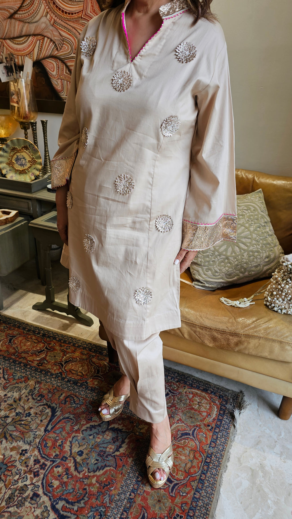 Beautiful Cotton Silk Outfit with Gota Work