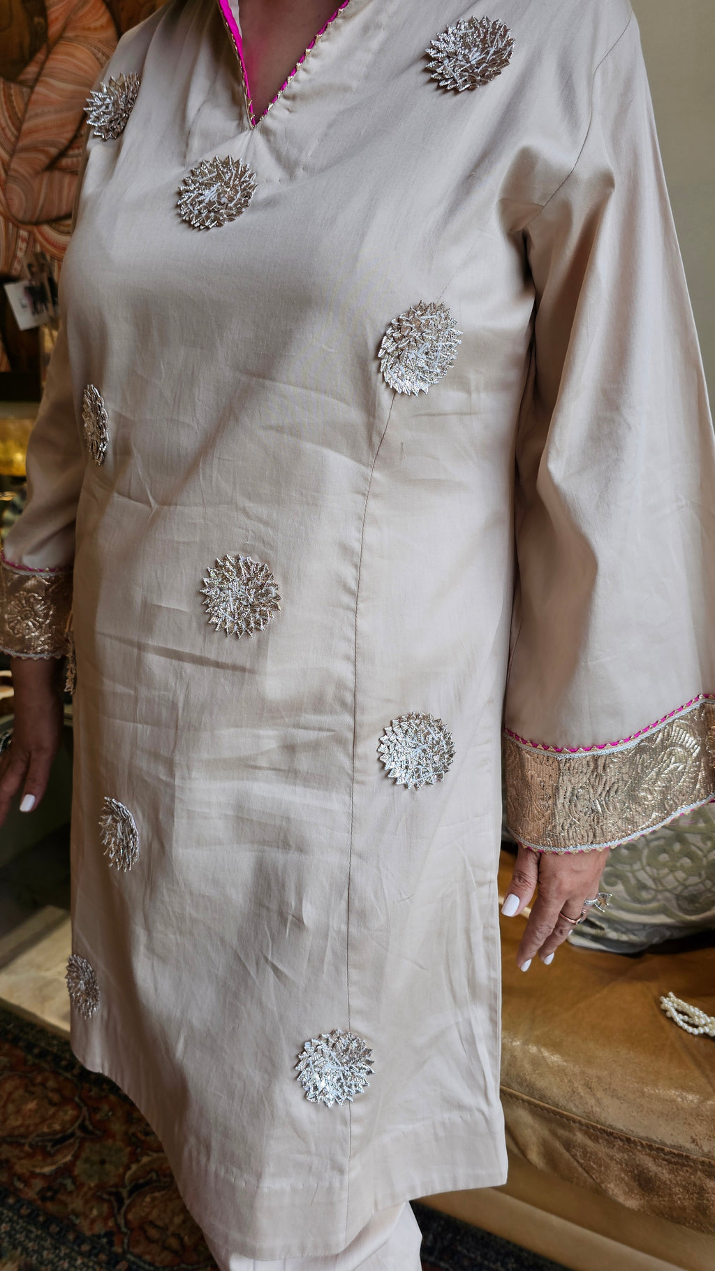Beautiful Cotton Silk Outfit with Gota Work