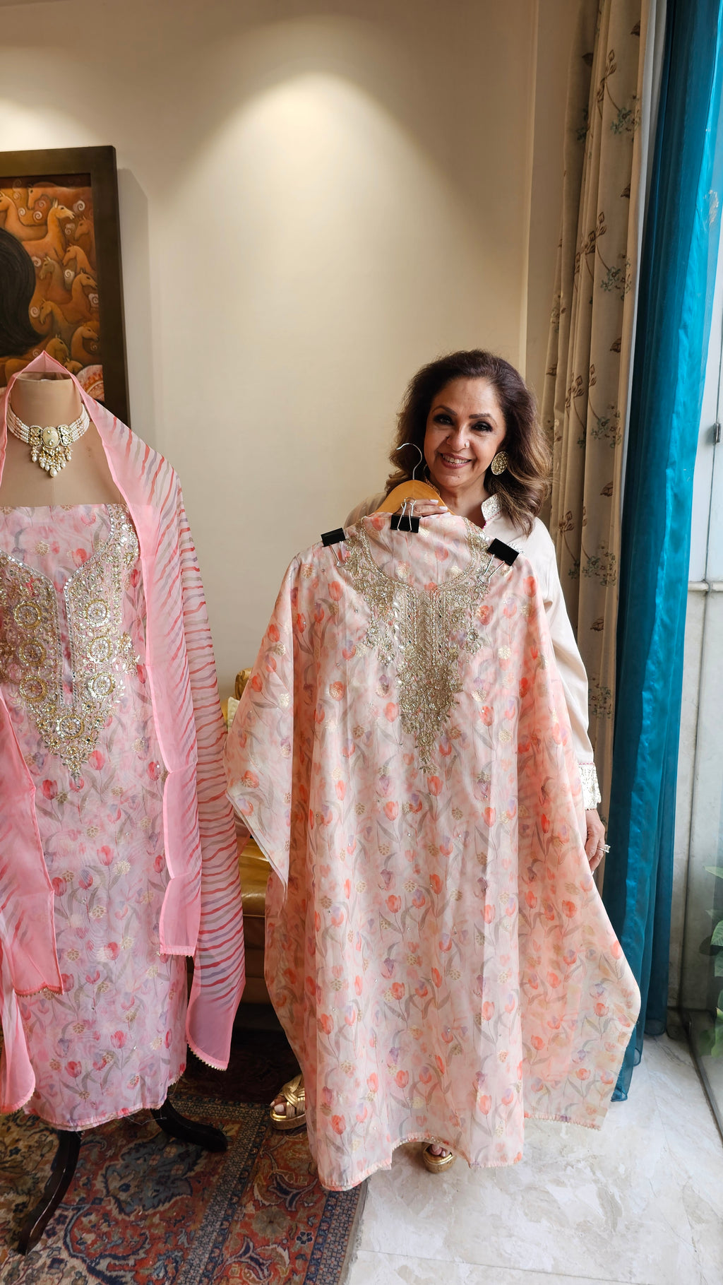 Beautiful Organza Unstitched Suit With  Thread & Gota Patti Work