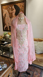 Beautiful Organza Unstitched Suit With  Thread & Gota Patti Work