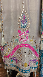Beautiful Tissue Shimmer Unstitched Suit With  Mirror & Gota Patti Work
