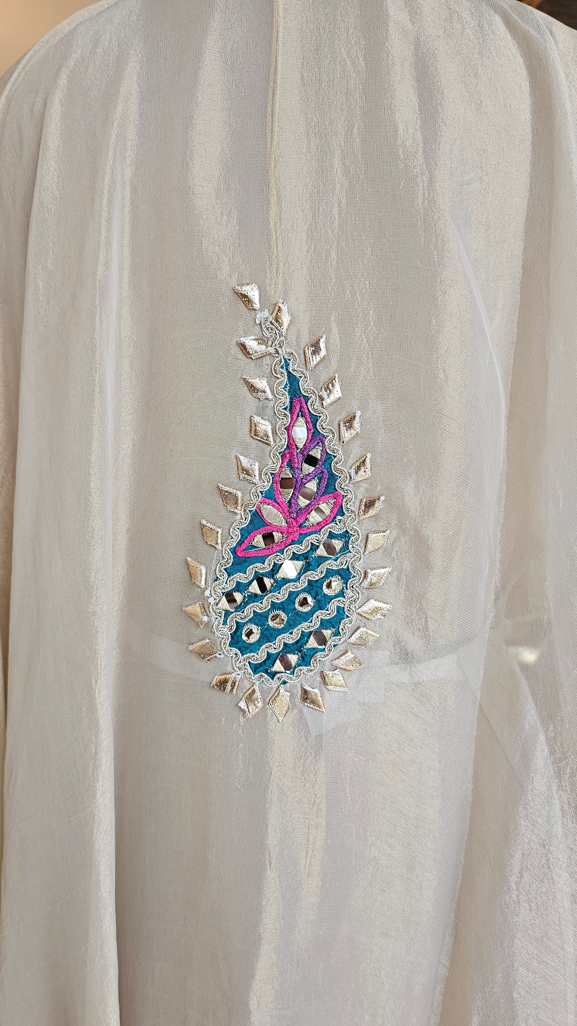 Beautiful Tissue Shimmer Unstitched Suit With  Mirror & Gota Patti Work