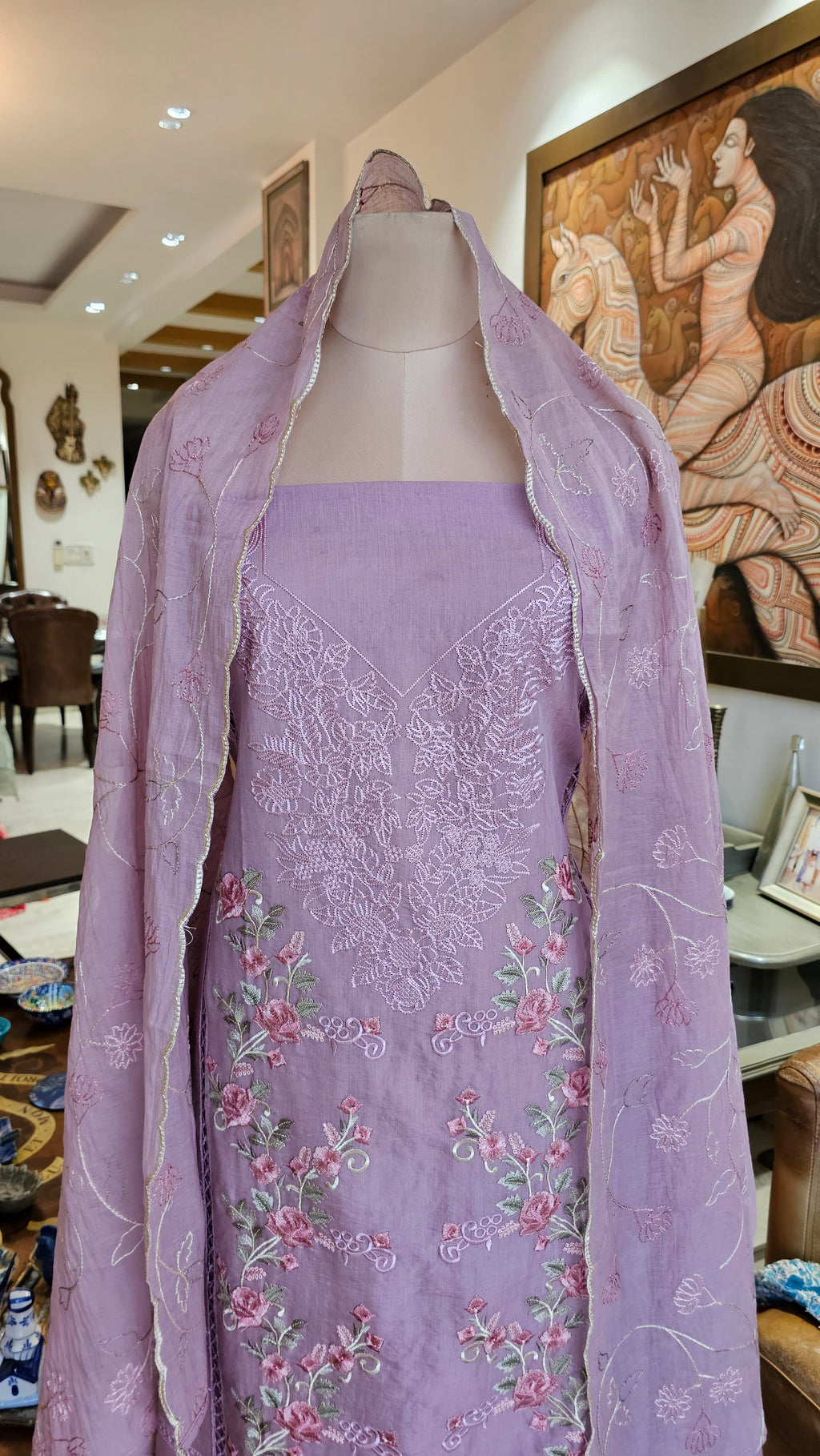 Beautiful Mul Unstitched Suit With Resham Work