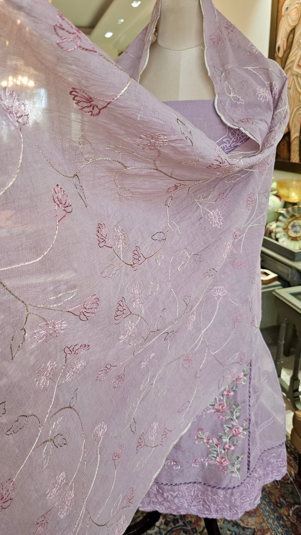 Beautiful Mul Unstitched Suit With Resham Work