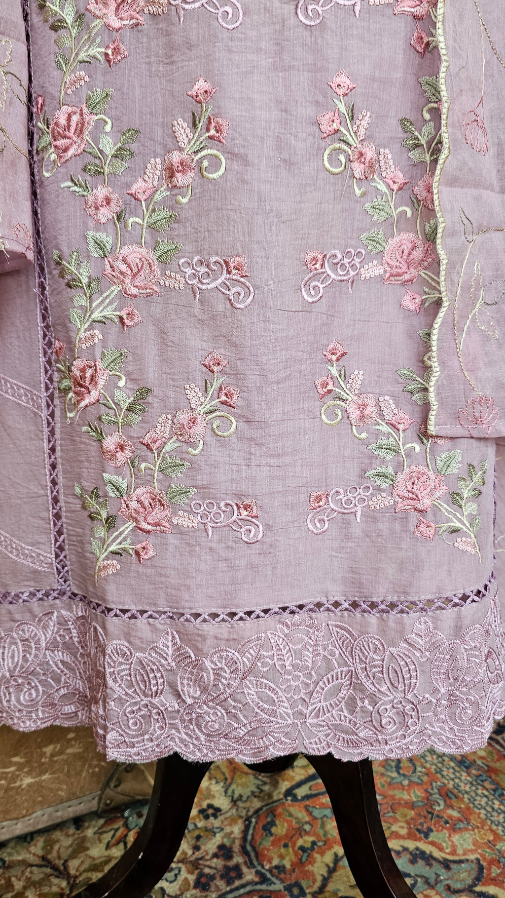 Beautiful Mul Unstitched Suit With Resham Work
