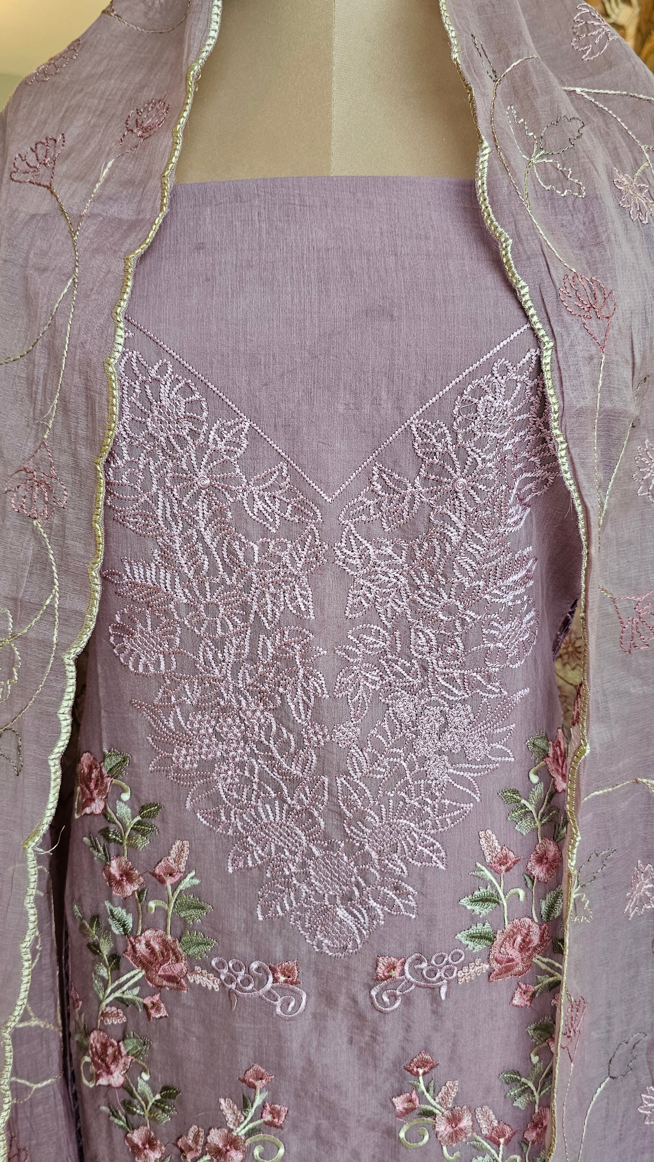 Beautiful Mul Unstitched Suit With Resham Work