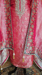 Beautiful Banarasi Jacquard Unstitched Suit With Hand Work