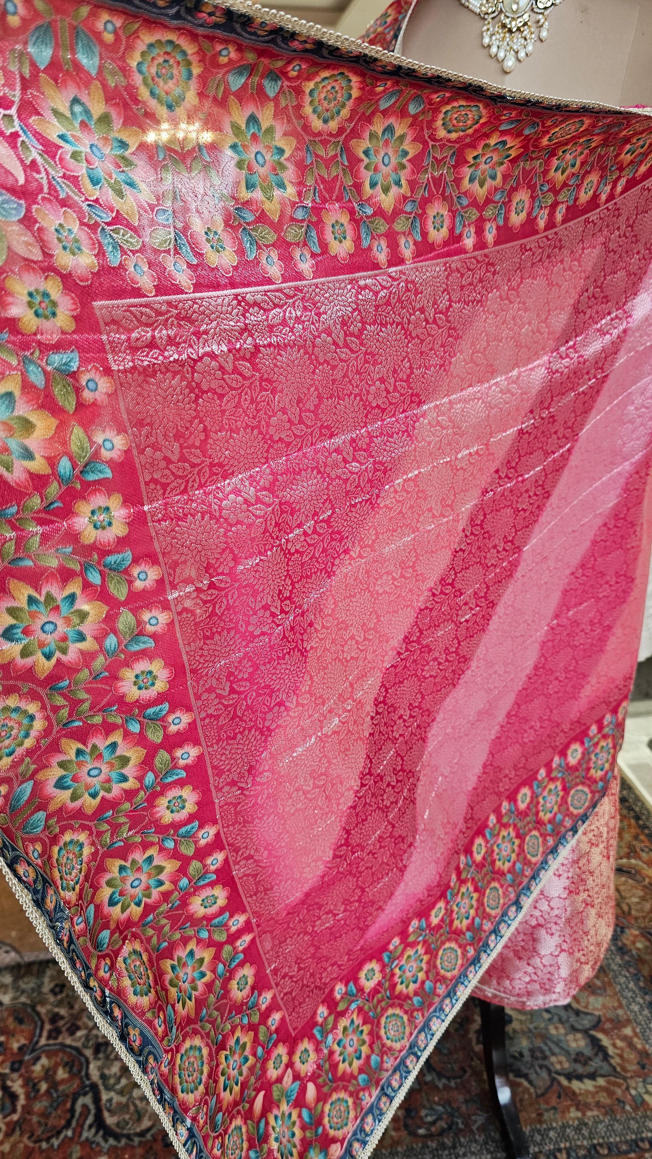 Beautiful Banarasi Jacquard Unstitched Suit With Hand Work