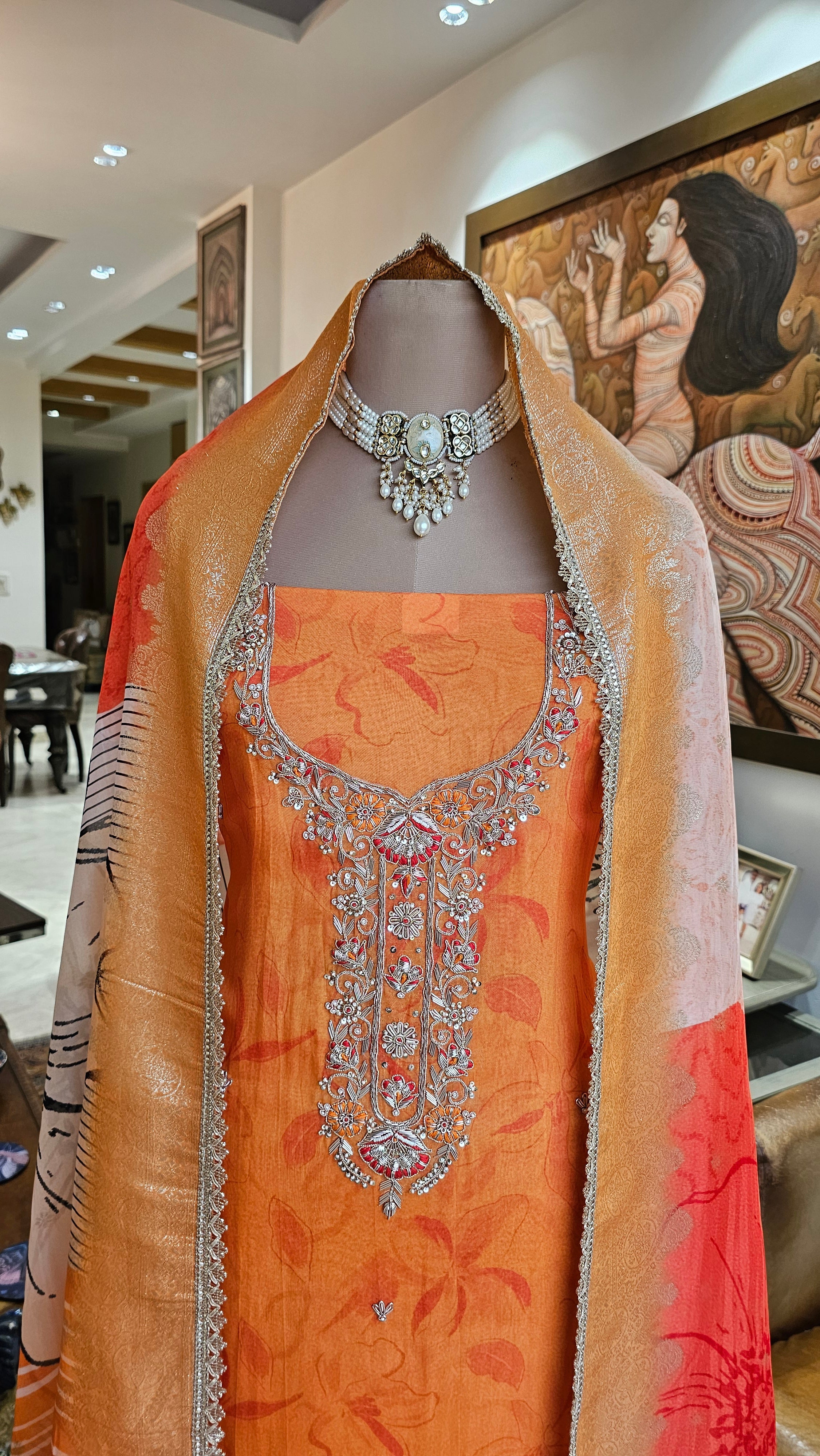 Beautiful Organza Unstitched Suit With Hand Embroidery