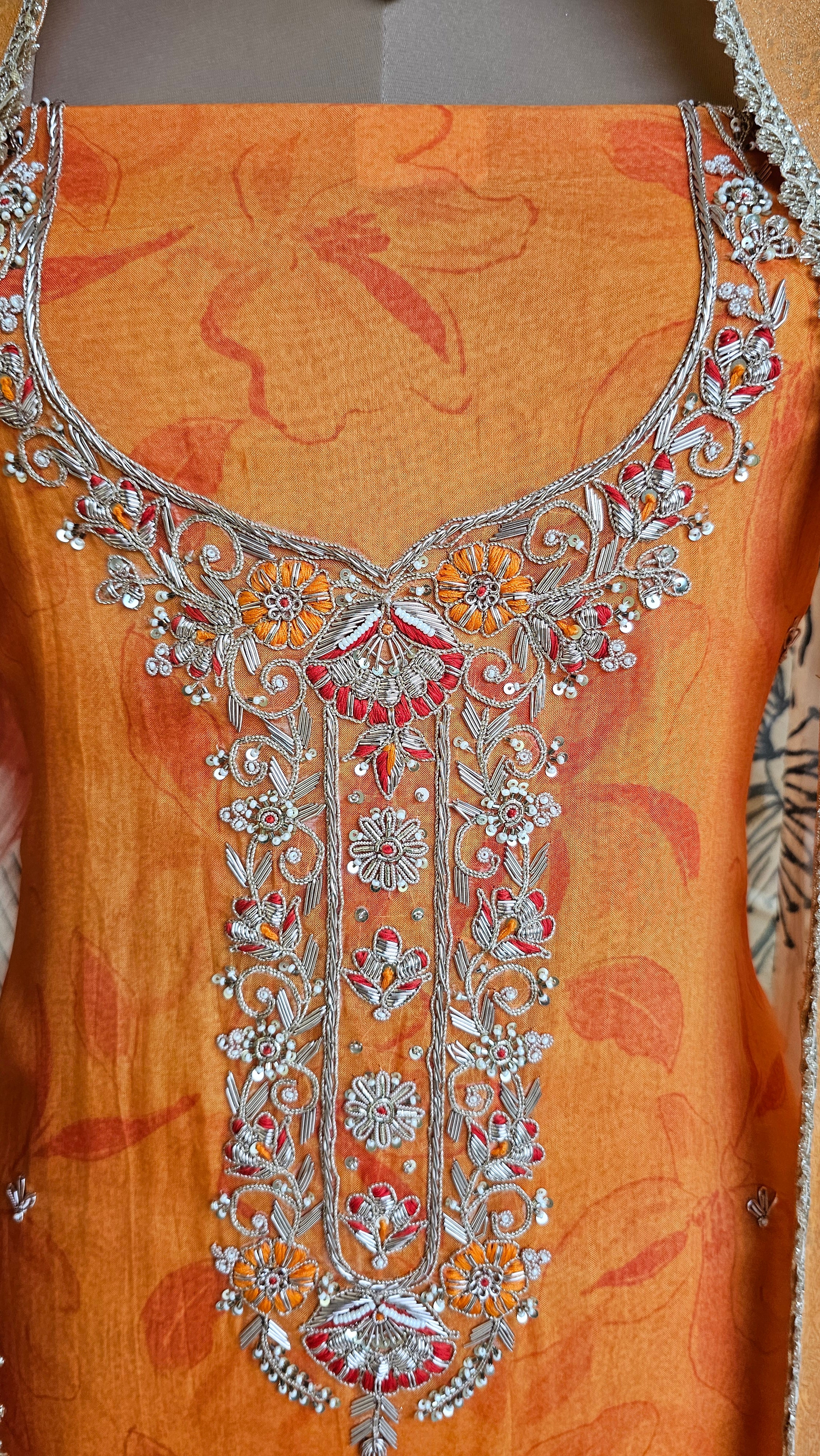Beautiful Organza Unstitched Suit With Hand Embroidery