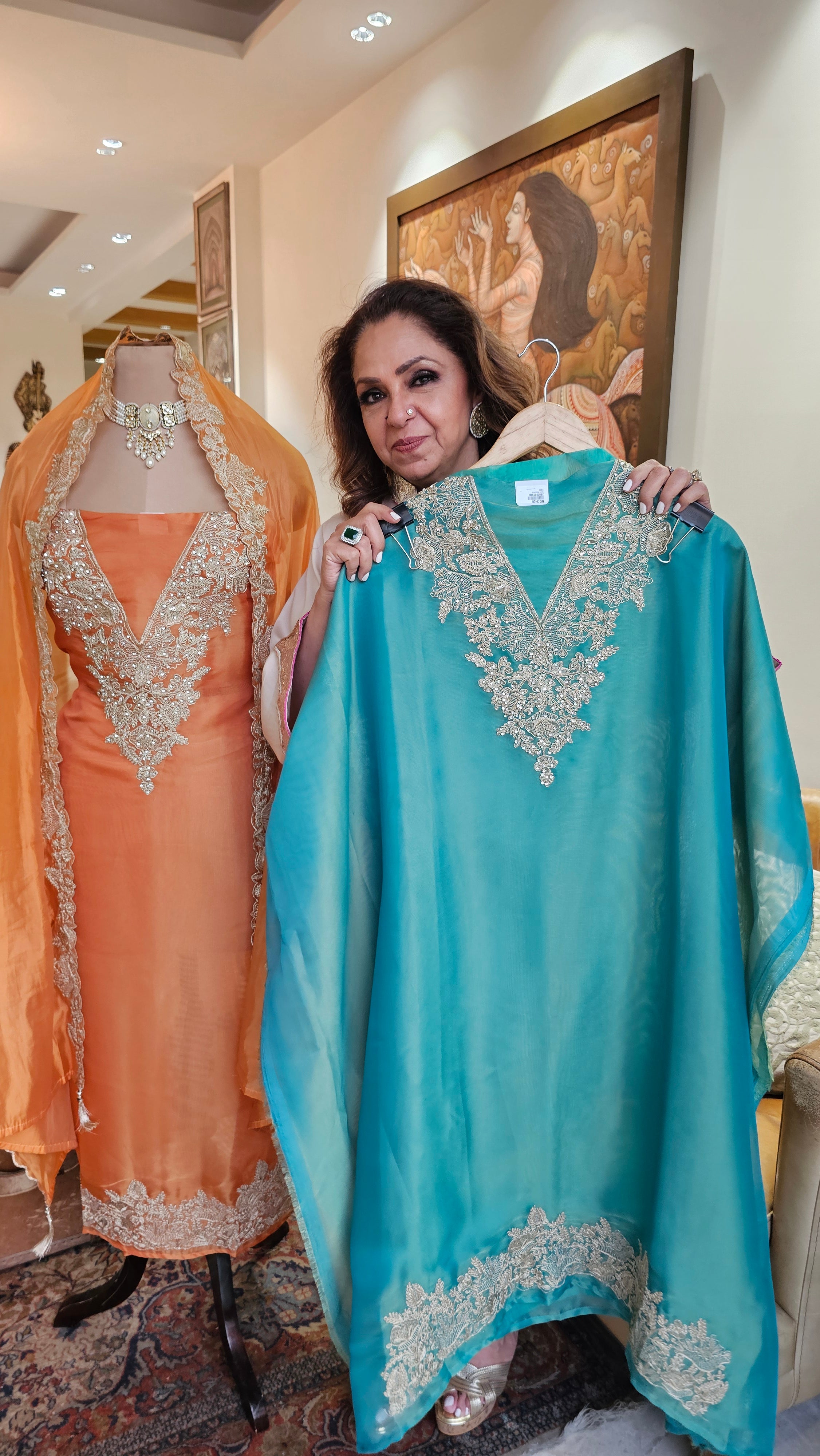 Beautiful Tissue Shimmer Unstitched Suit With Neem Zari Work