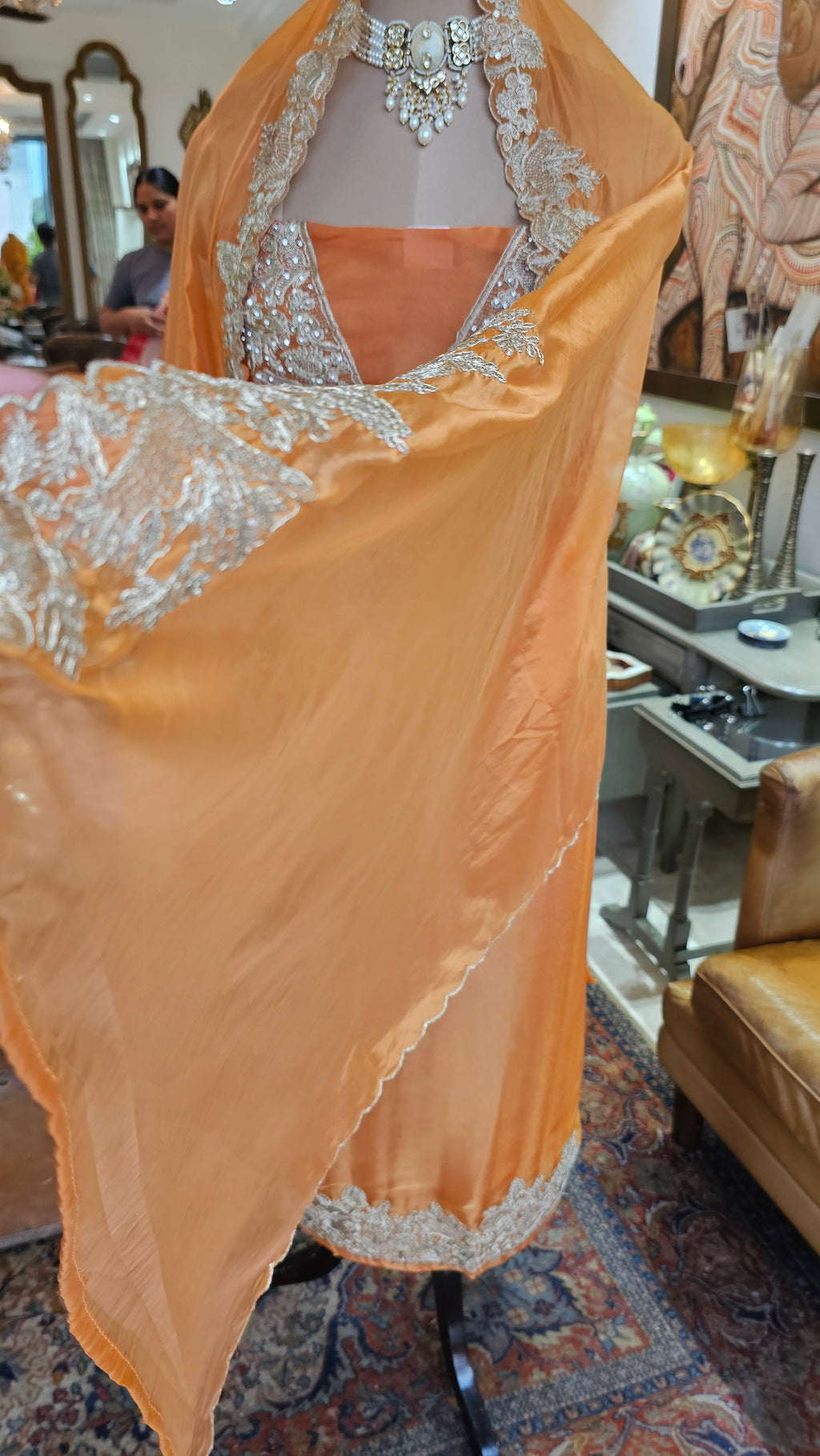 Beautiful Tissue Shimmer Unstitched Suit With Neem Zari Work