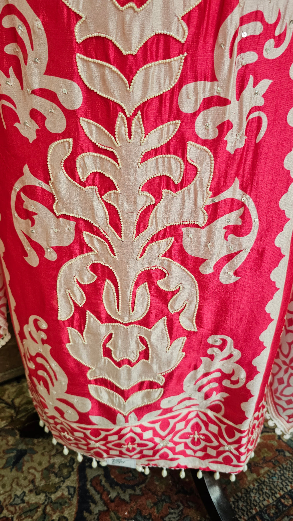 Beautiful Printed Silk Unstitched Suit With Highlighted Moti Work