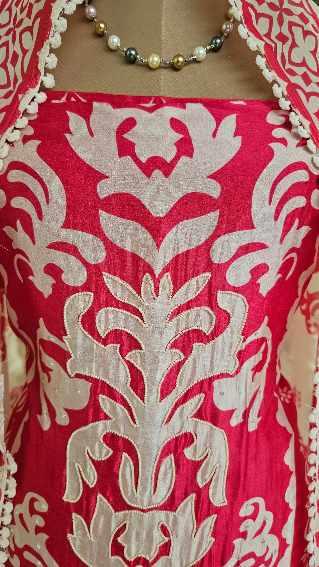 Beautiful Printed Silk Unstitched Suit With Highlighted Moti Work