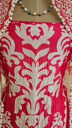Beautiful Printed Silk Unstitched Suit With Highlighted Moti Work