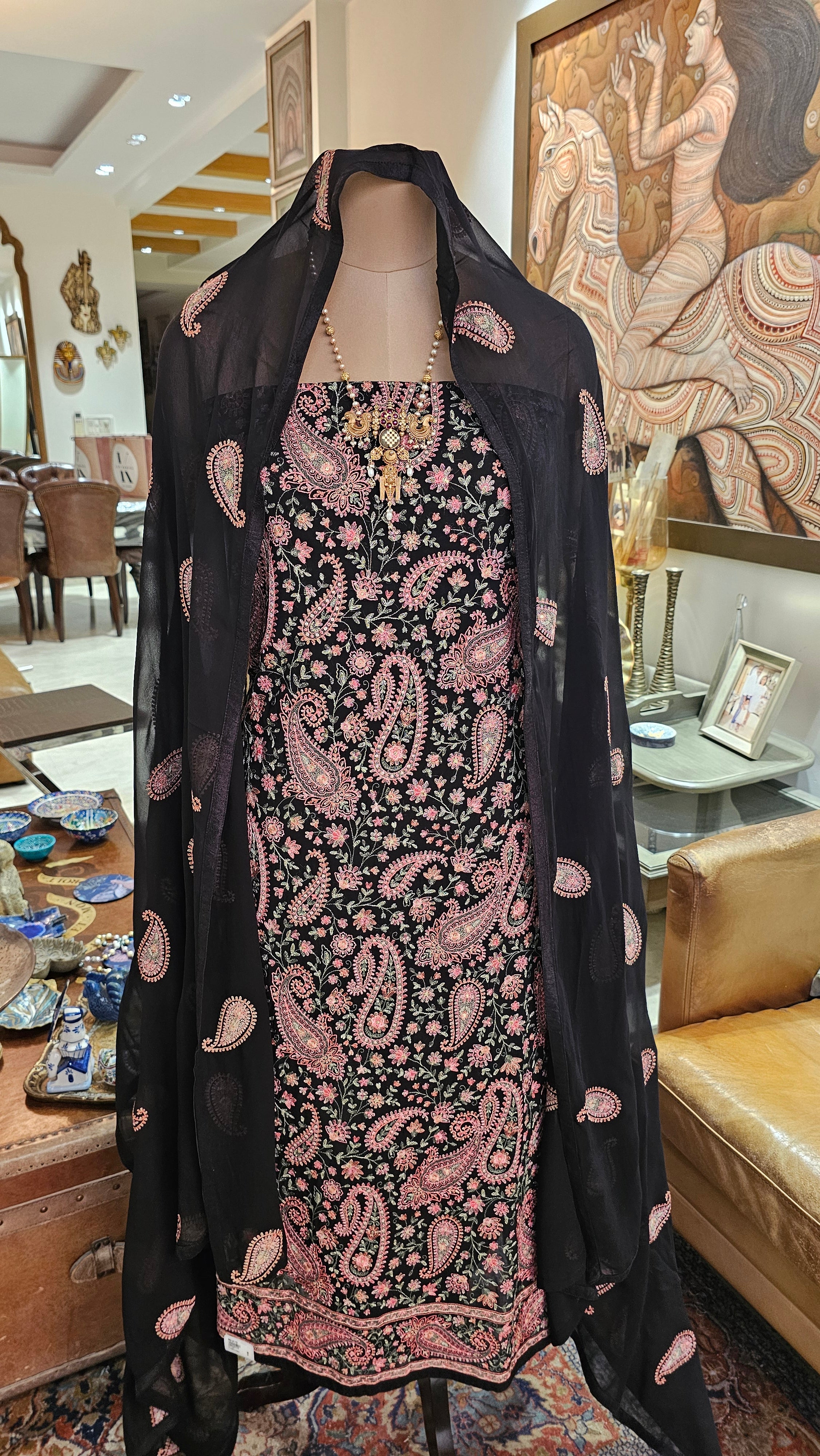 Beautiful Georgette Unstitched Suit With Kashmiri Work