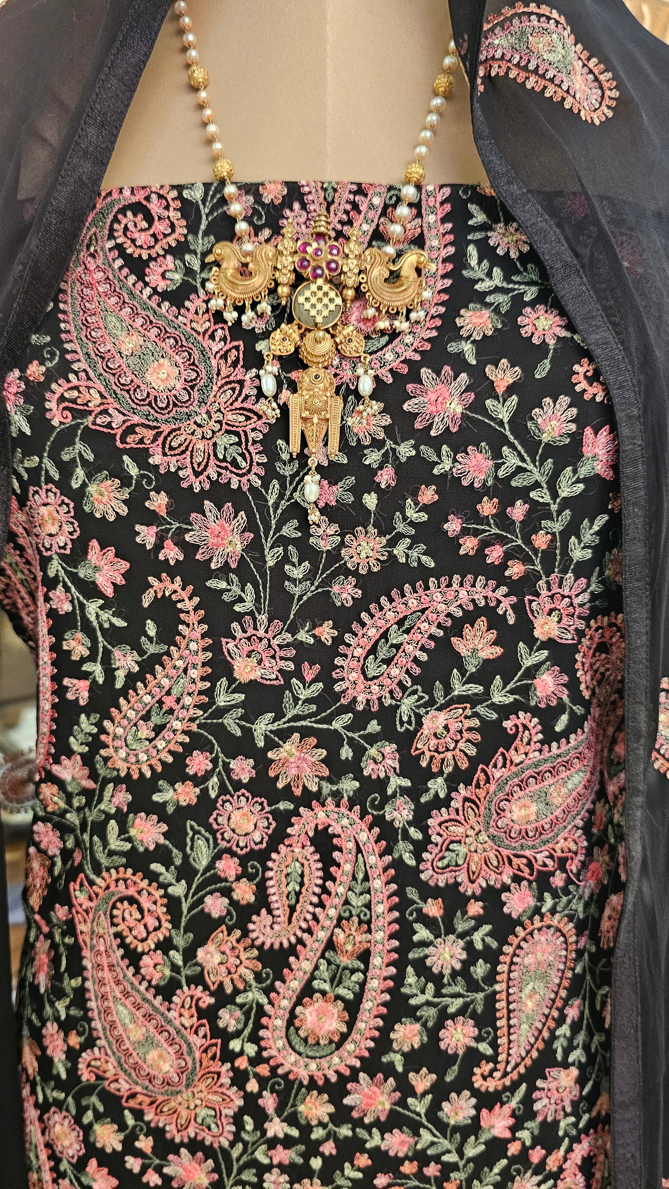 Beautiful Georgette Unstitched Suit With Kashmiri Work