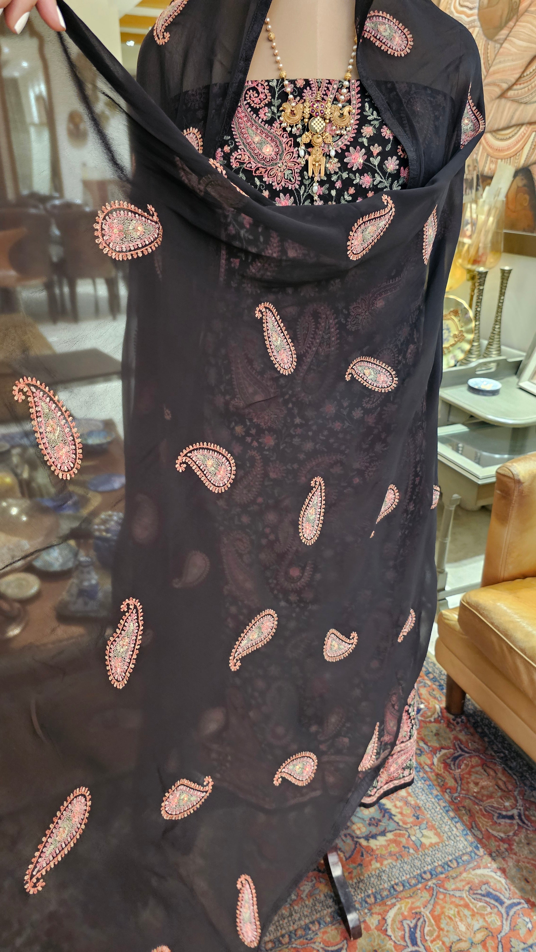 Beautiful Georgette Unstitched Suit With Kashmiri Work